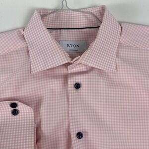 Eton 18 46 Pink Gingham Check Plaid Contemporary Dress Shirt Spread Collar